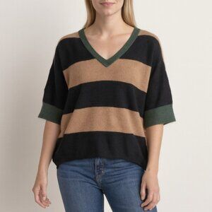 Minnie Rose Cashmere Striped V-Neck Sweater - Luxury Knitwear - Women Size XS/S